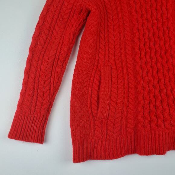 J. Crew Red Wool Cable Knit Crewneck Pullover Sweater Top Pockets Ribbed SIze M - Picture 3 of 8